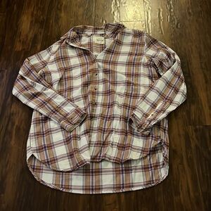 Jachs Women Top Cream Plaid Flannel Boyfriend Button Up Collar